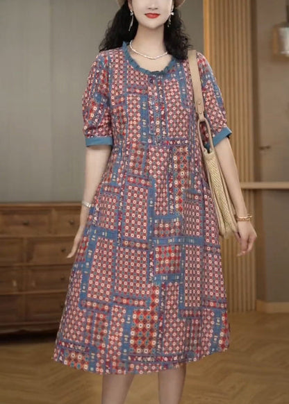 Chic Ruffled Print Cotton A Line Dress Summer