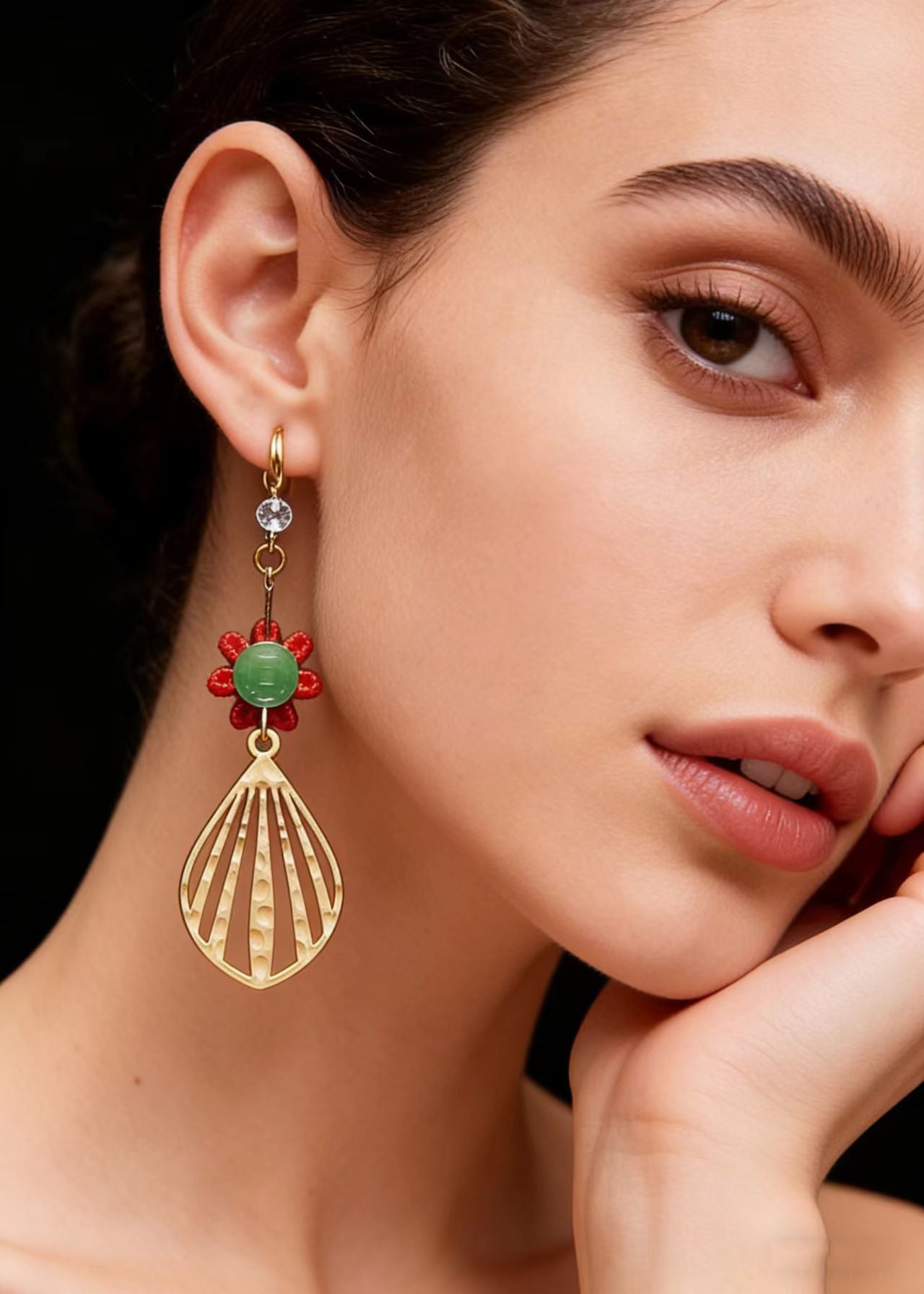 Chic Sector Gilding Fine Sunflower Jade Drop Earrings