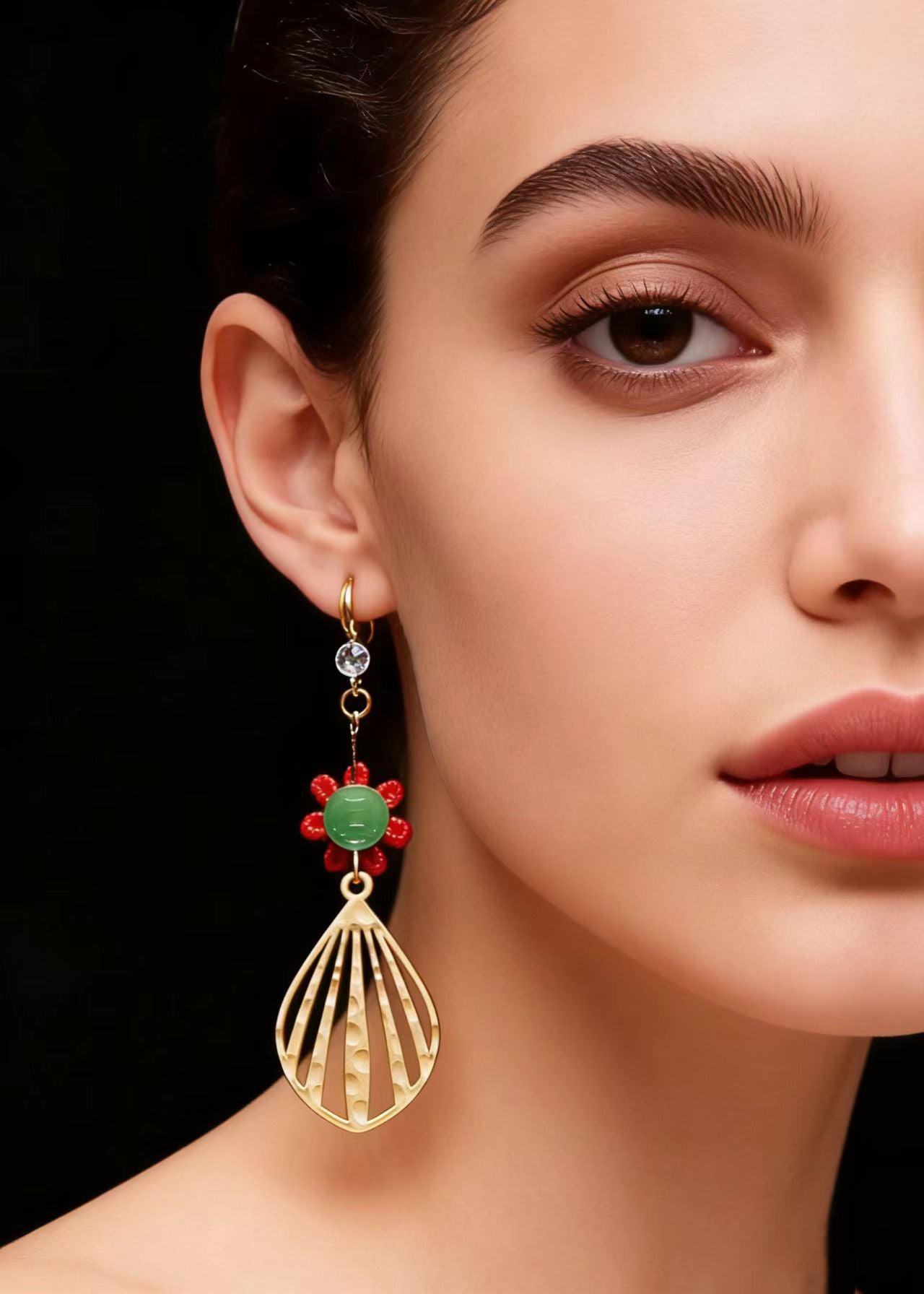 Chic Sector Gilding Fine Sunflower Jade Drop Earrings