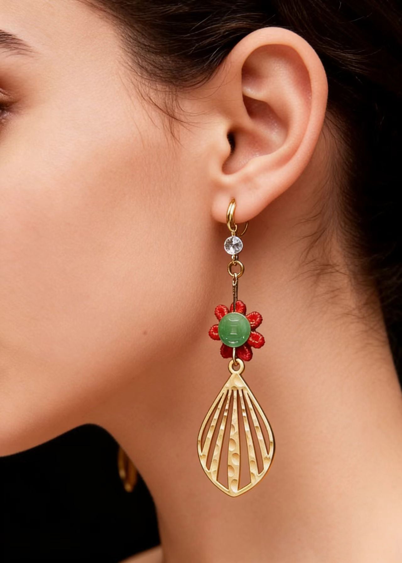 Chic Sector Gilding Fine Sunflower Jade Drop Earrings