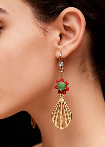 Chic Sector Gilding Fine Sunflower Jade Drop Earrings
