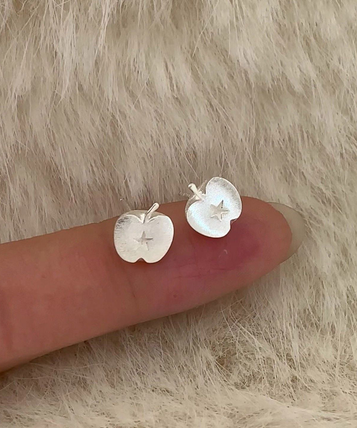 Chic Silk Alloy Frosted Apple Stud Earrings