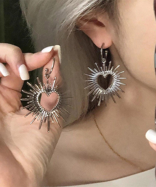 Chic Silk Alloy Hollow Out Love Hoop Earrings
