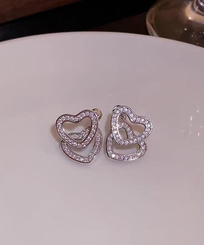 Chic Silk Copper Alloy Zircon Love Detachable Stud Earrings