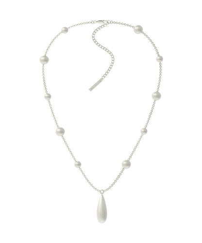 Chic Silk Copper Silver-Plated Pearl Water Droplet Pendant Necklace
