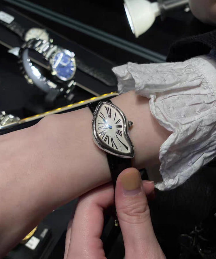 Chic Silk Leather Patchwork Asymmetrical Quartz Men Watches