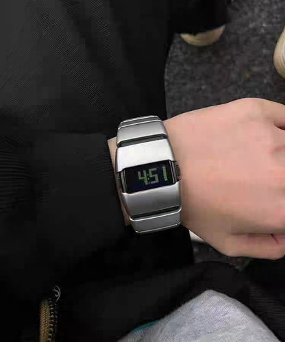 Chic Silk Stainless Steel Square Electronic Men Watches