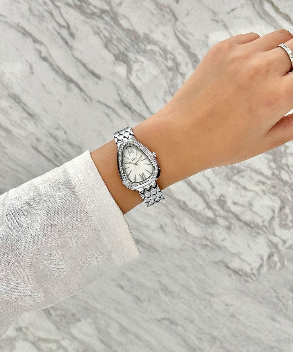 Chic Silk Stainless Steel Zircon Serpentine Waterproof Watches