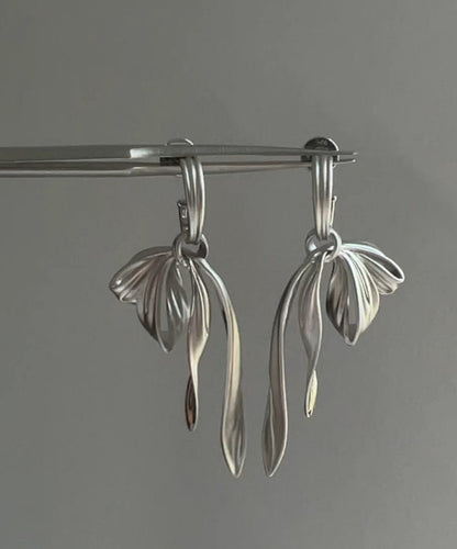 Chic Silk Sterling Silver Bow Ribbon Drop Earrings