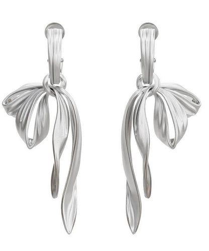 Chic Silk Sterling Silver Bow Ribbon Drop Earrings