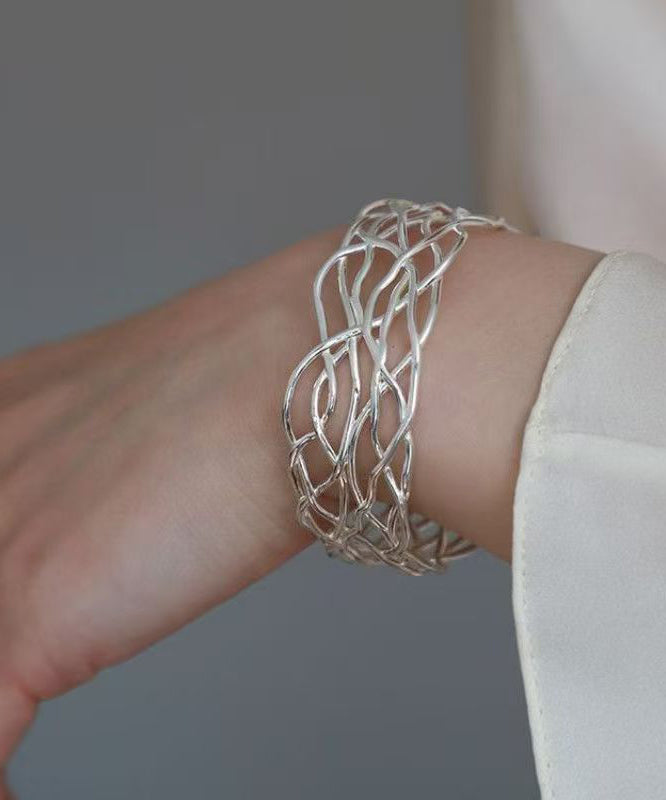 Chic Silk Sterling Silver Hollow Out Fried Dough Twist Cuff