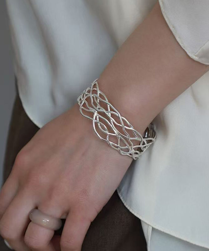 Chic Silk Sterling Silver Hollow Out Fried Dough Twist Cuff