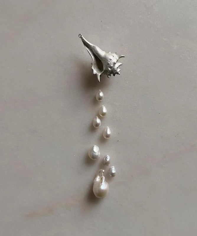 Chic Silk Sterling Silver Rver Snail Pearl Tassel Drop Earrings