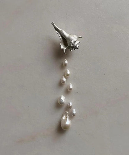 Chic Silk Sterling Silver Rver Snail Pearl Tassel Drop Earrings