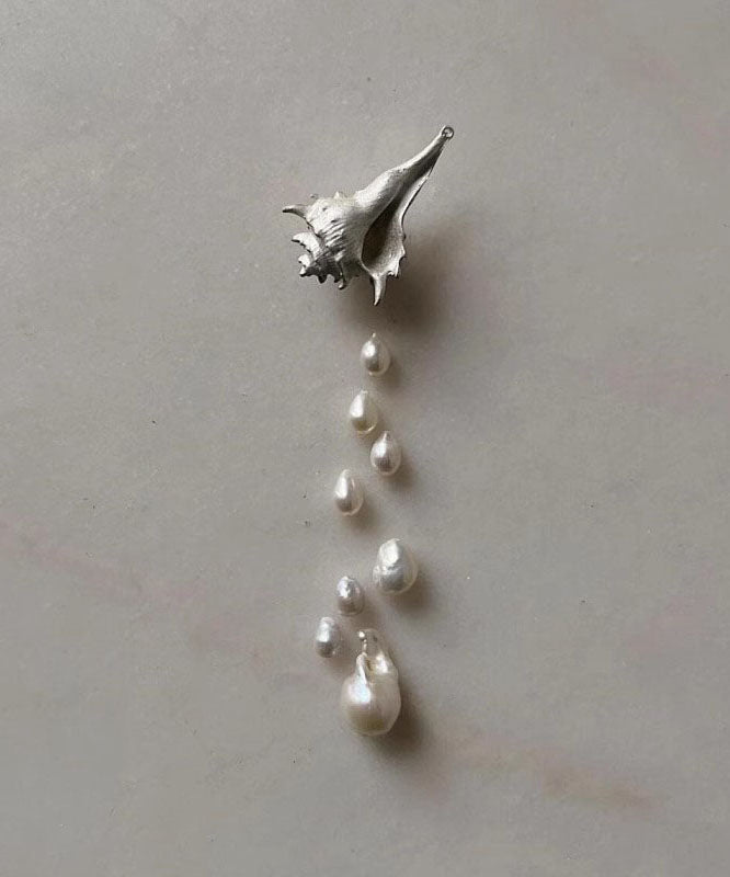 Chic Silk Sterling Silver Rver Snail Pearl Tassel Drop Earrings