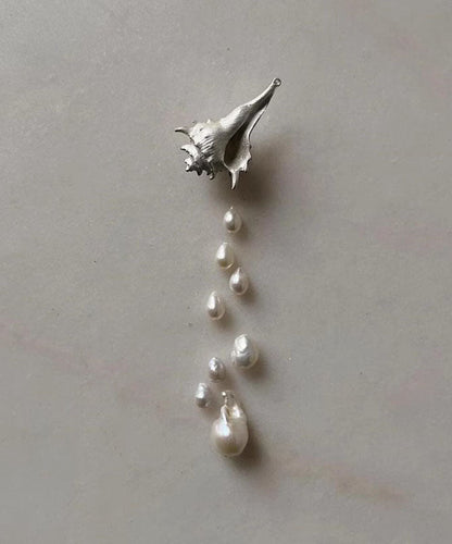 Chic Silk Sterling Silver Rver Snail Pearl Tassel Drop Earrings
