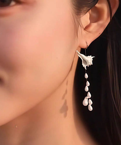 Chic Silk Sterling Silver Rver Snail Pearl Tassel Drop Earrings