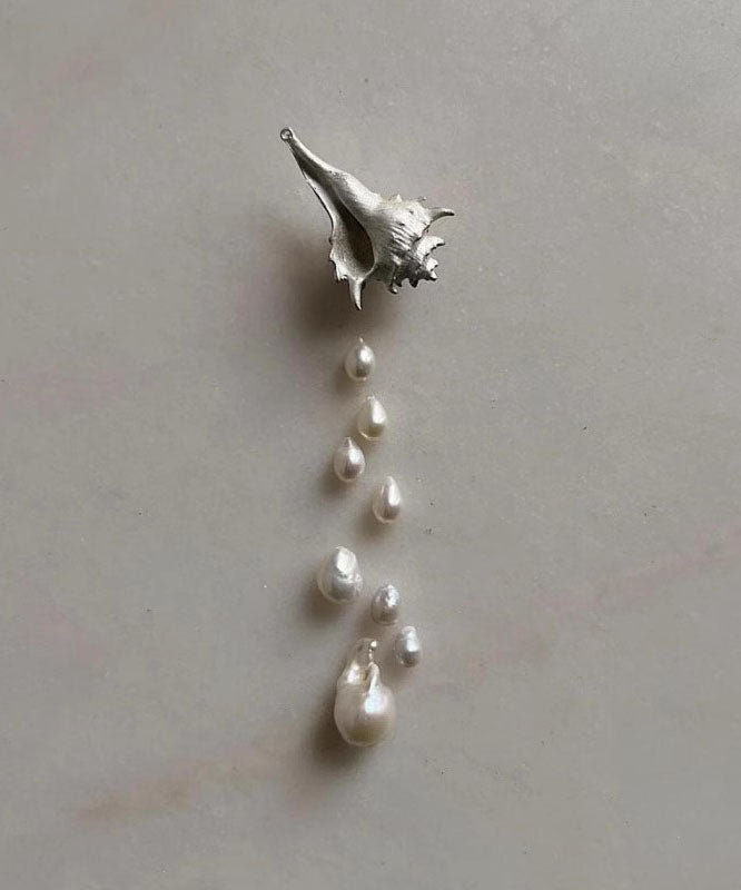 Chic Silk Sterling Silver Rver Snail Pearl Tassel Drop Earrings