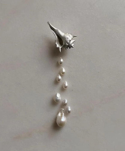 Chic Silk Sterling Silver Rver Snail Pearl Tassel Drop Earrings