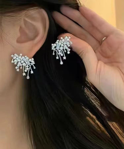 Chic Silk Sterling Silver Zircon Fireworks Pearl Stud Earrings