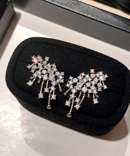 Chic Silk Sterling Silver Zircon Fireworks Pearl Stud Earrings