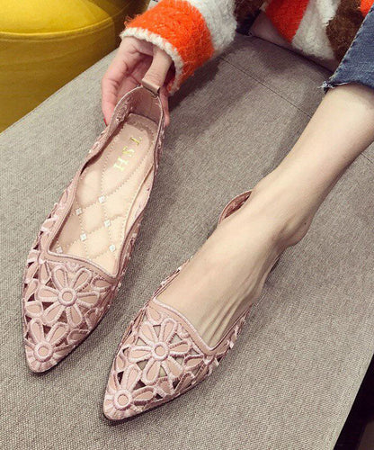 Chic Splicing Flat Shoes Apricot Hollow Out Faux Leather Pointed Toe