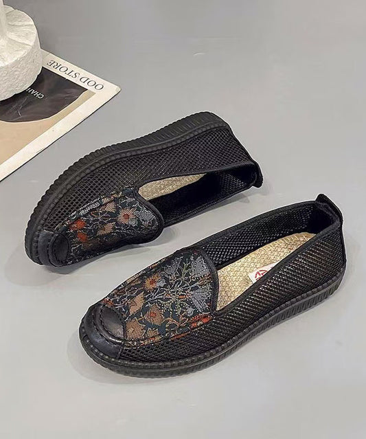 Chic Splicing Hollow Out Flat Shoes For Women Black Knit Fabric