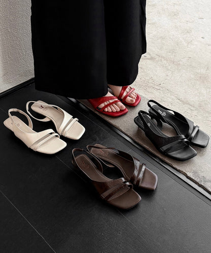 Chic Splicing Kitten Sandals Brown Cowhide Leather Peep Toe