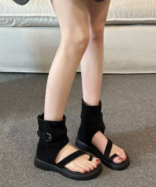 Chic Splicing Sandals Boots Khaki Suede Peep Toe