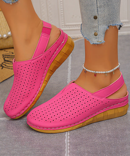 Chic Splicing Sandals Rose Faux Leather Hollow Out