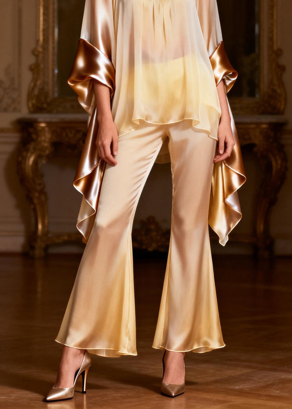 Chic Square Collar Patchwork Silk Two Pieces Set Summer