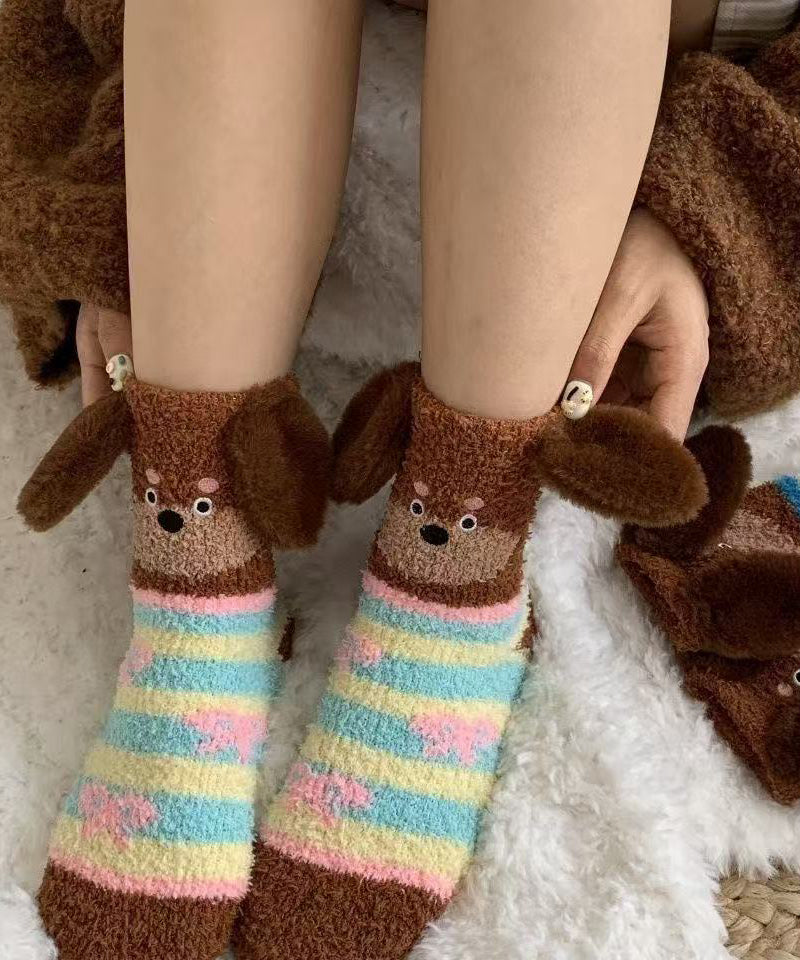 Chic Striped Cartoon Fuzzy Fur Fluffy Mid Calf Socks