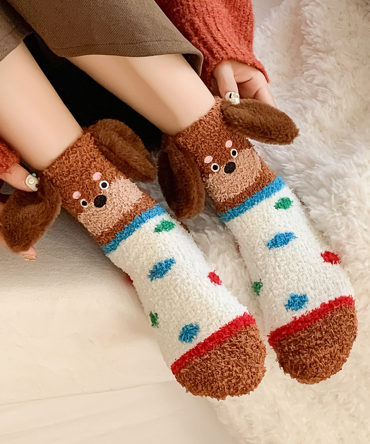 Chic Striped Cartoon Fuzzy Fur Fluffy Mid Calf Socks