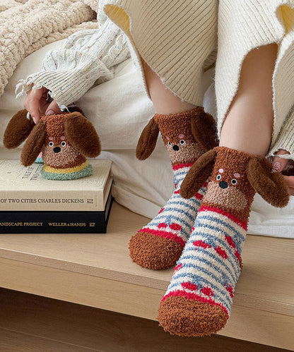 Chic Striped Cartoon Fuzzy Fur Fluffy Mid Calf Socks