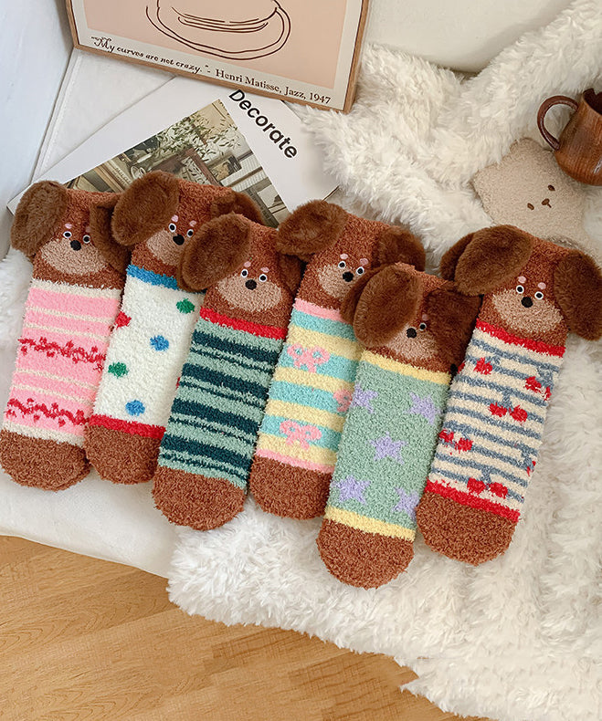 Chic Striped Cartoon Fuzzy Fur Fluffy Mid Calf Socks