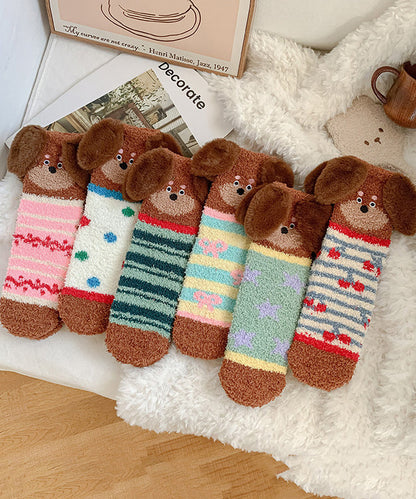 Chic Striped Cartoon Fuzzy Fur Fluffy Mid Calf Socks