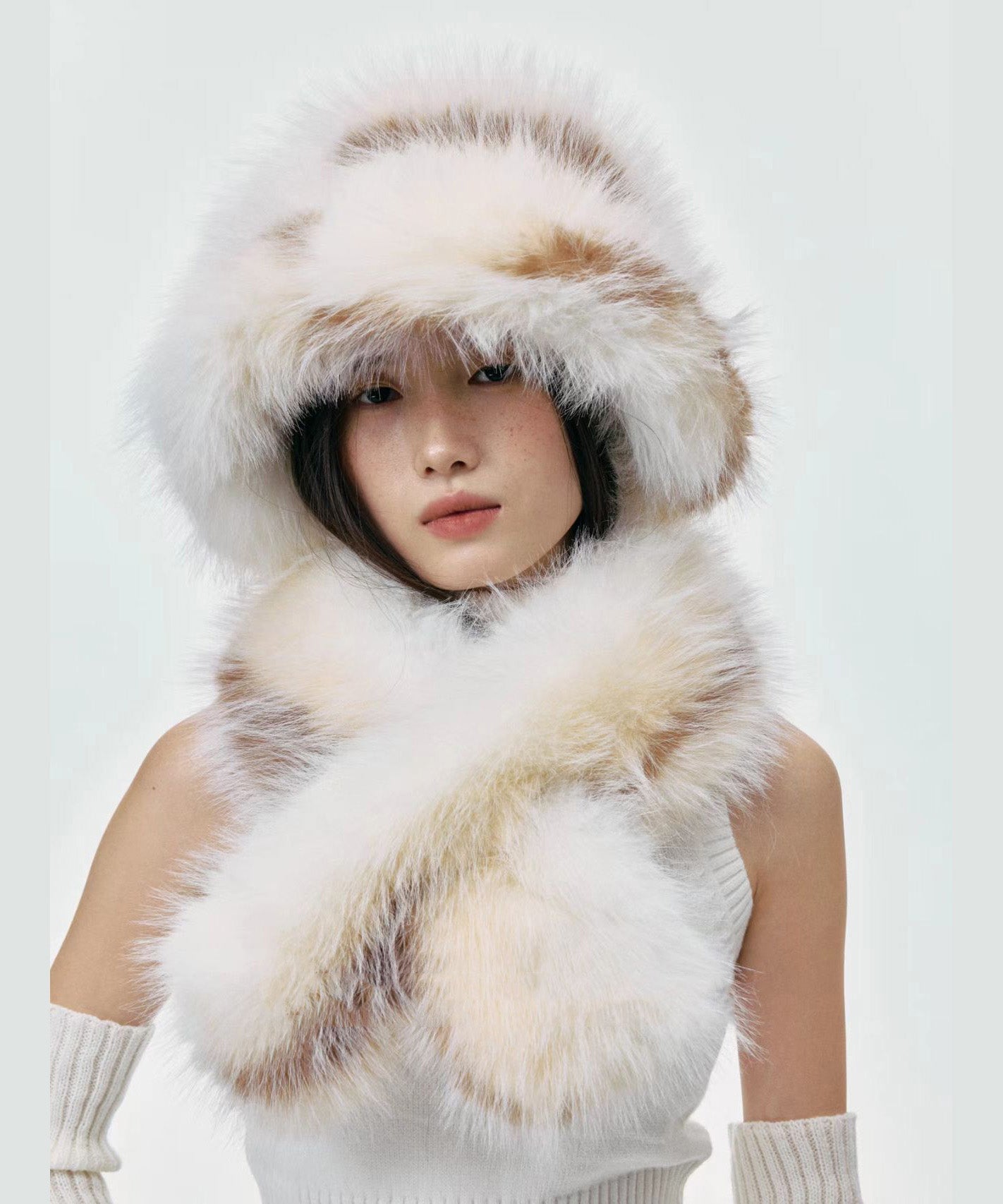 Chic Thick Fuzzy Fur Fluffy Hat And Scarf Two Piece Set