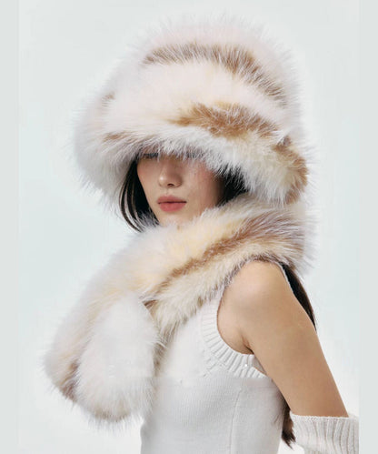 Chic Thick Fuzzy Fur Fluffy Hat And Scarf Two Piece Set