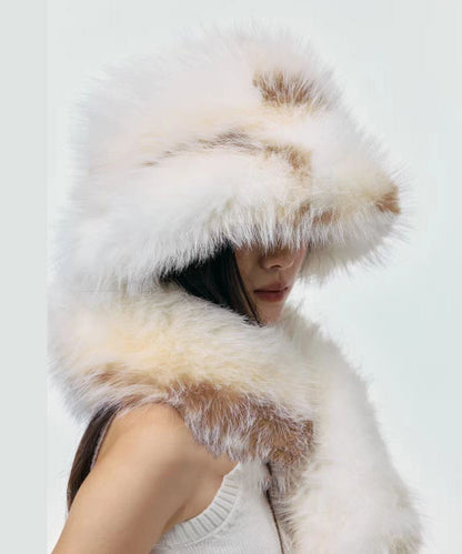 Chic Thick Fuzzy Fur Fluffy Hat And Scarf Two Piece Set