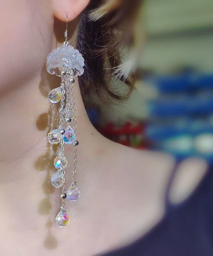 Chic Transparent Acrylic Titanium Steel Ear Hook Jellyfish Tassel Drop Earrings