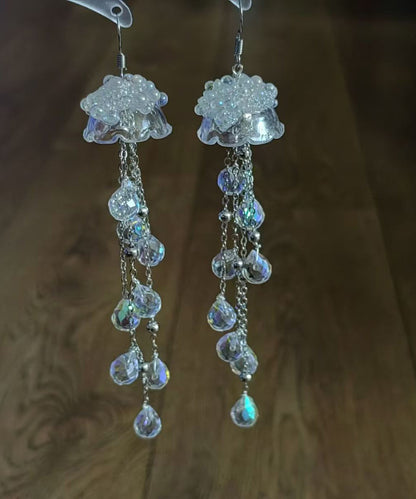 Chic Transparent Acrylic Titanium Steel Ear Hook Jellyfish Tassel Drop Earrings