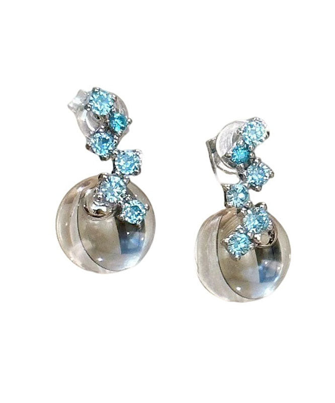 Chic Transparent Color Sterling Silver Zircon Glass Marble Drop Earrings