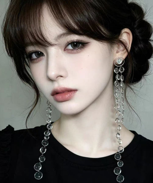Chic Transparent Resin Silver Needle Long Tassel Drop Earrings