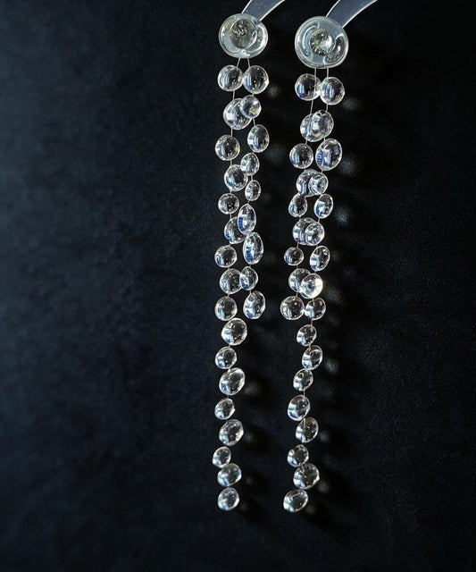 Chic Transparent Resin Silver Needle Long Tassel Drop Earrings