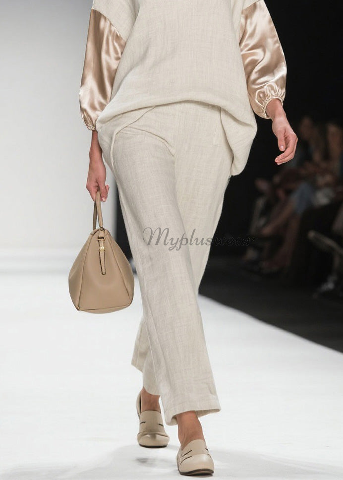 Chic V Neck Patchwork Linen Silk Two Pieces Set Spring