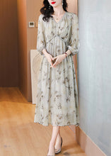 Load image into Gallery viewer, Chic V Neck Print Lace Up Chiffon Long Dress Lantern Sleeve