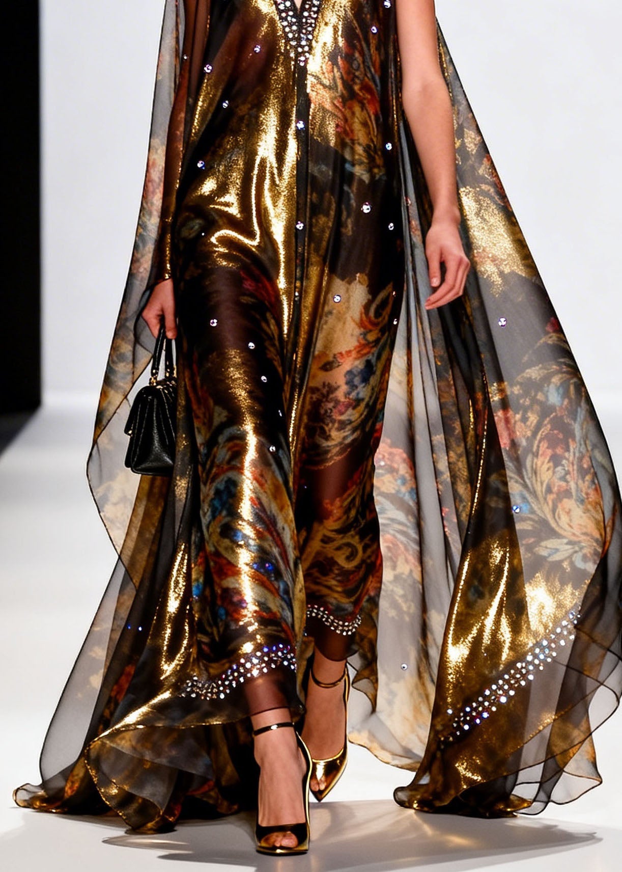 Chic V Neck Print Zircon Chiffon Long Dresses Summer