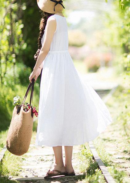 Chic V Neck Sleeveless Summer Clothes Design White Traveling Dress - SooLinen