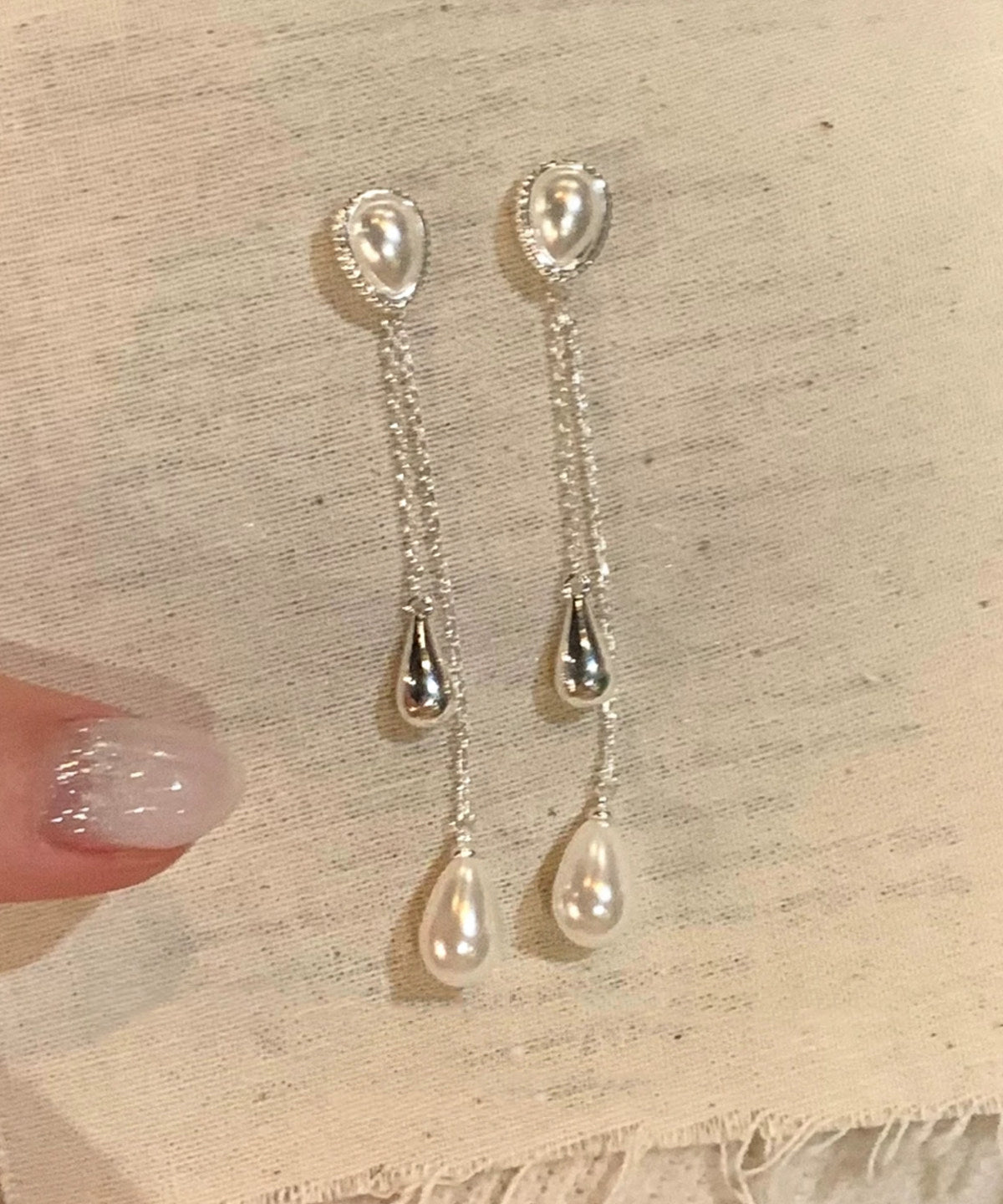 Chic Waterdrop Pearl Silver Plated Silver Needle Tassel Drop Earrings