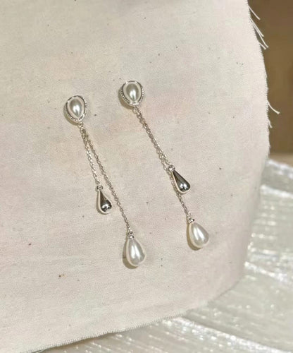 Chic Waterdrop Pearl Silver Plated Silver Needle Tassel Drop Earrings